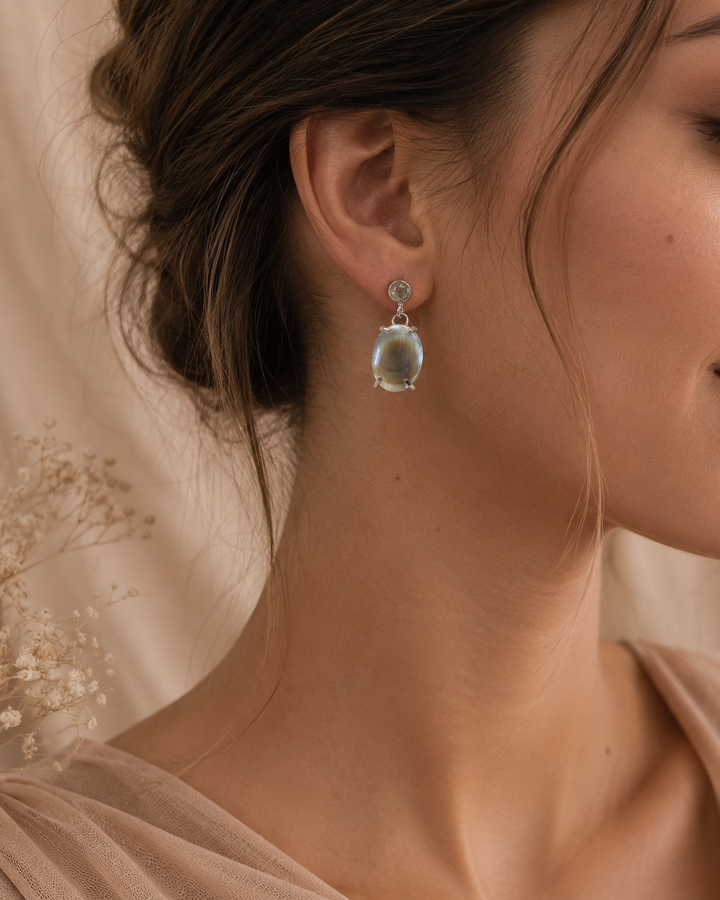 Moonstone &amp;amp; Abalone Shell Drop Earrings – Handmade in Malta