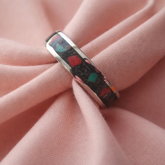 ashes inlay ring with semi precious stones