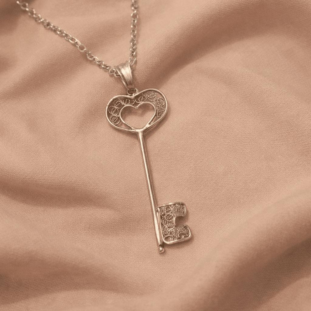Silver Heart Key Pendant Necklace - Jos Atelier