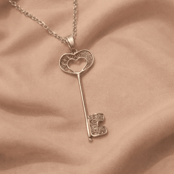 Silver Heart Key Pendant Necklace - Jos Atelier