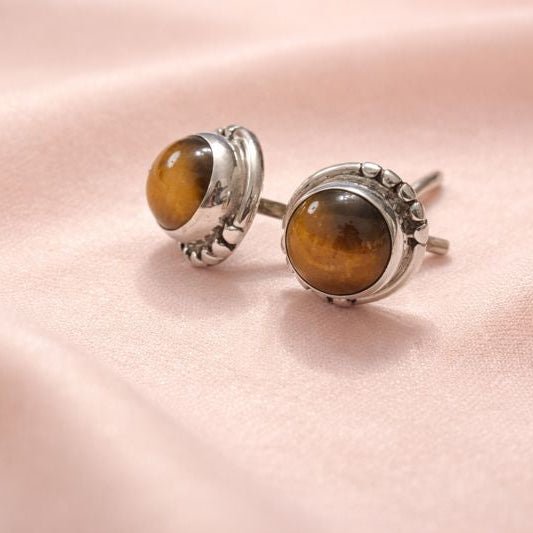 Tiger’s Eye Stud Earrings – Sterling Silver 925 - Jos Atelier