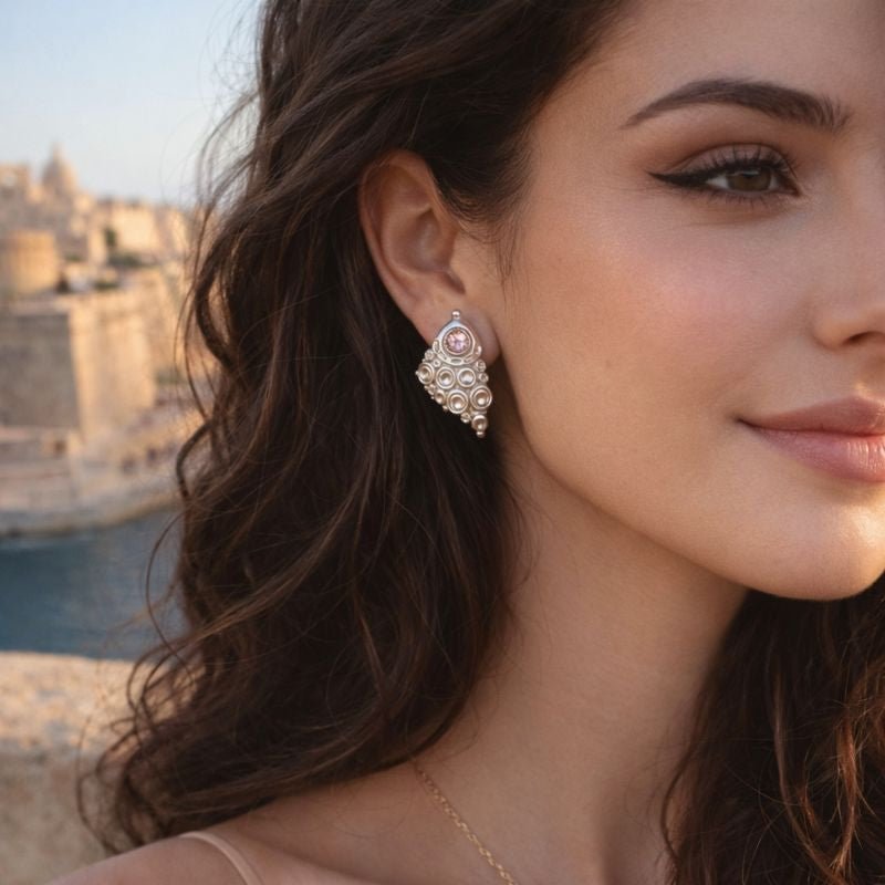 Whispering Shells Earrings - Pink Cubic Zircon - Jos Atelier